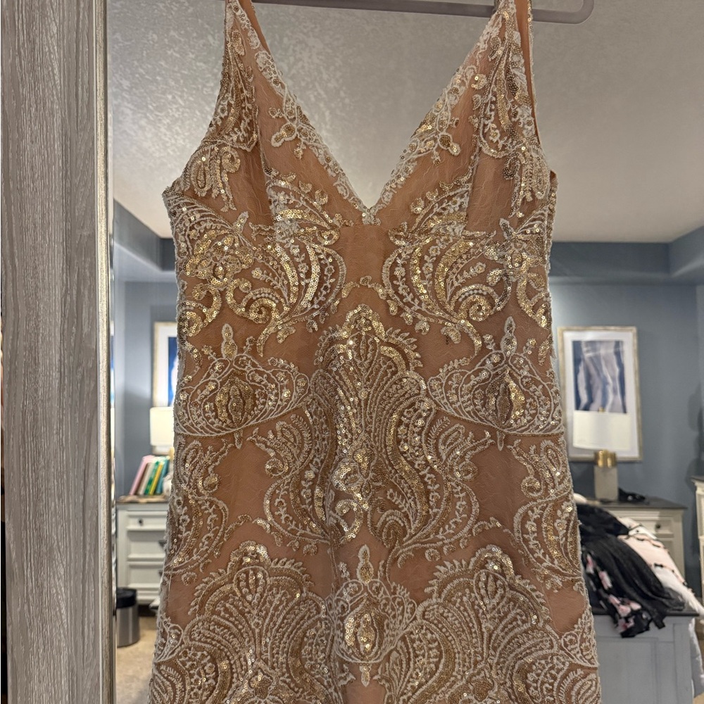 Free People Gold and Cream Sequin Mini Dress